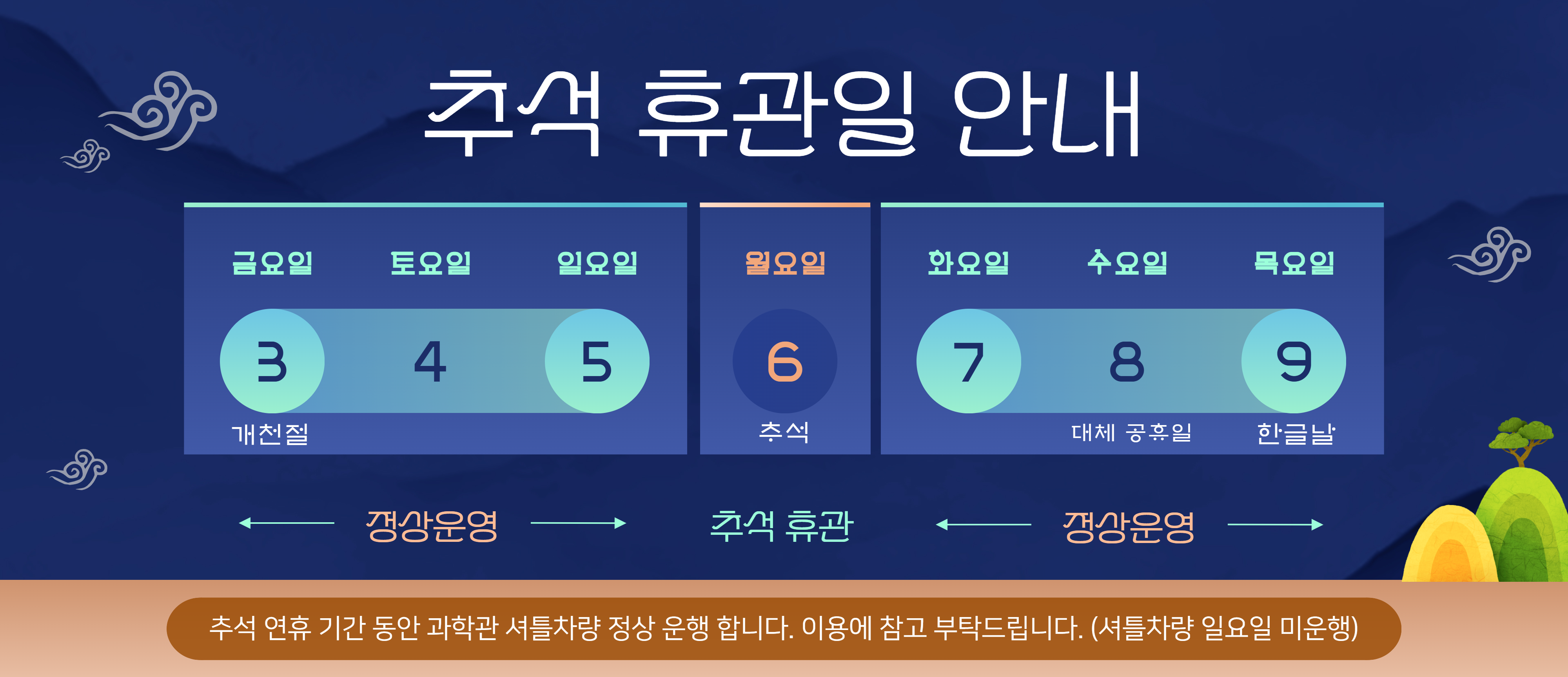 2025년 추석연휴기간 과학관 운영 안내